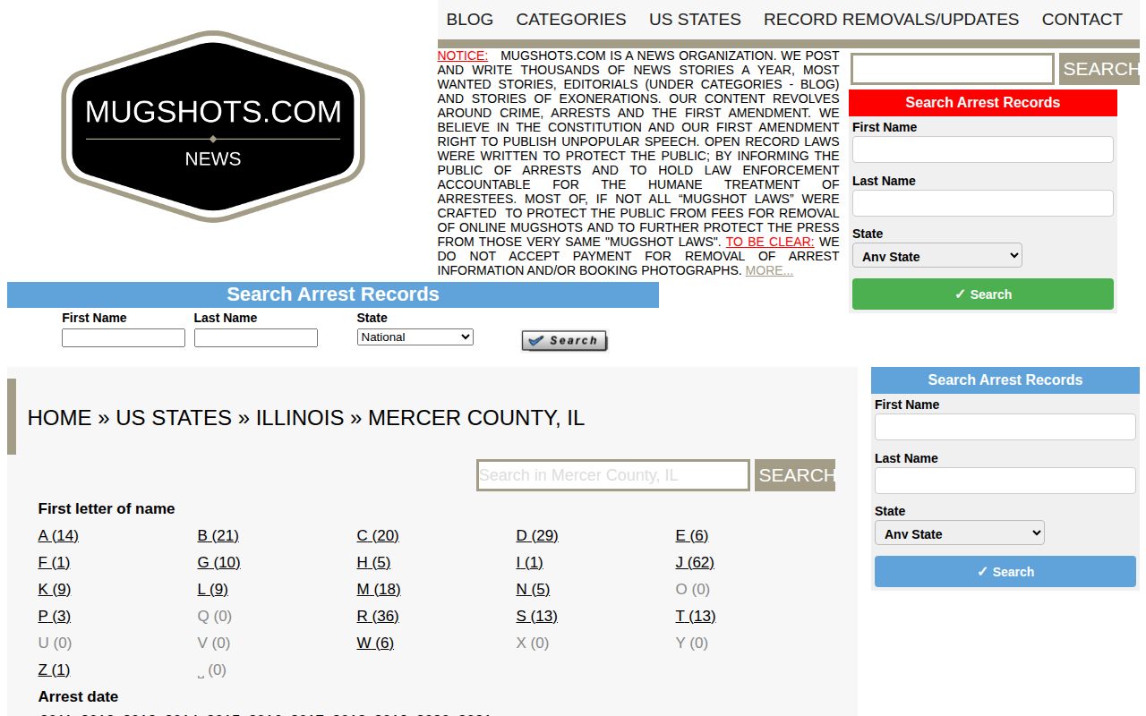 Unofficial historical Mercer County Illinois mugshot index reference